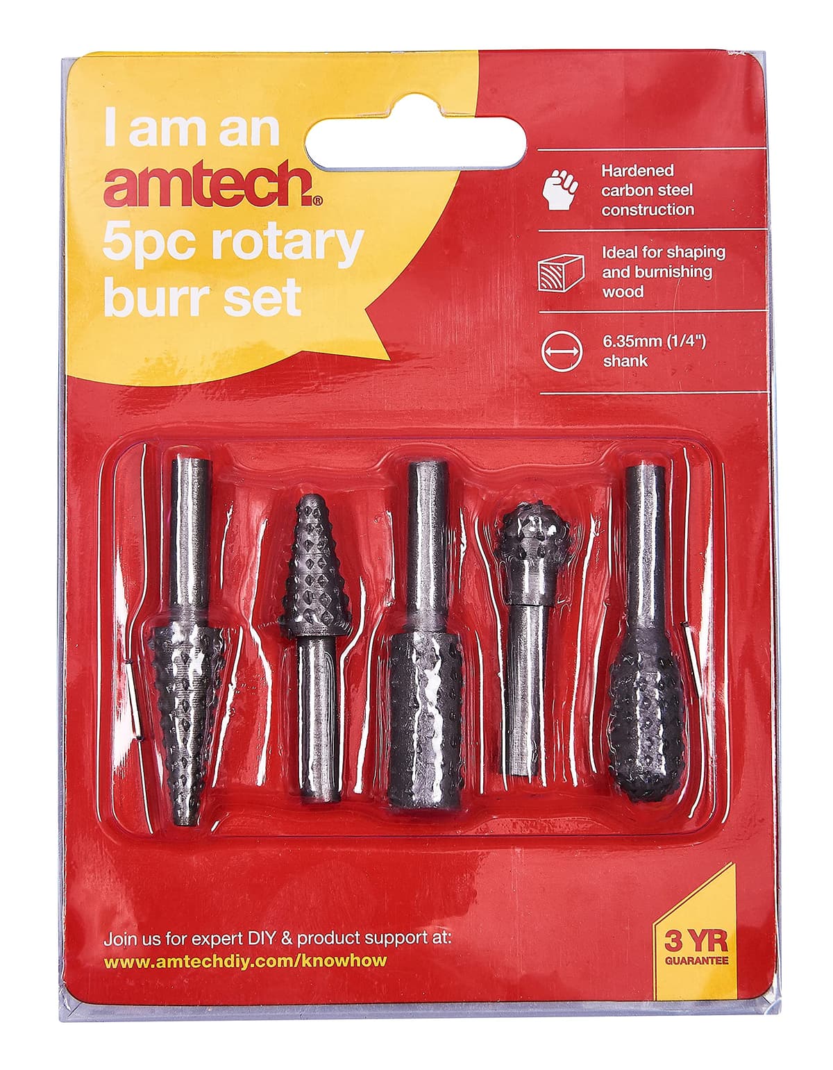 Am-tech 5PCS Rotary Burr Set Drill Die Grinder Shank Metal
