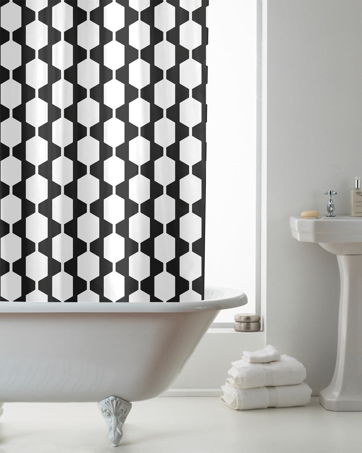 Peva Shower Curtain With Hooks Retro Mono