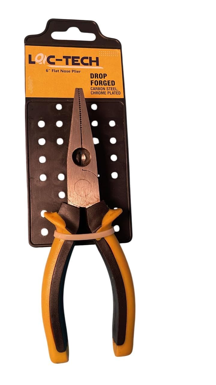 Loc-tech 6" Flat Nose Plier, Drop Forged, Carbon Steel, Chrome Plated With Sleeve