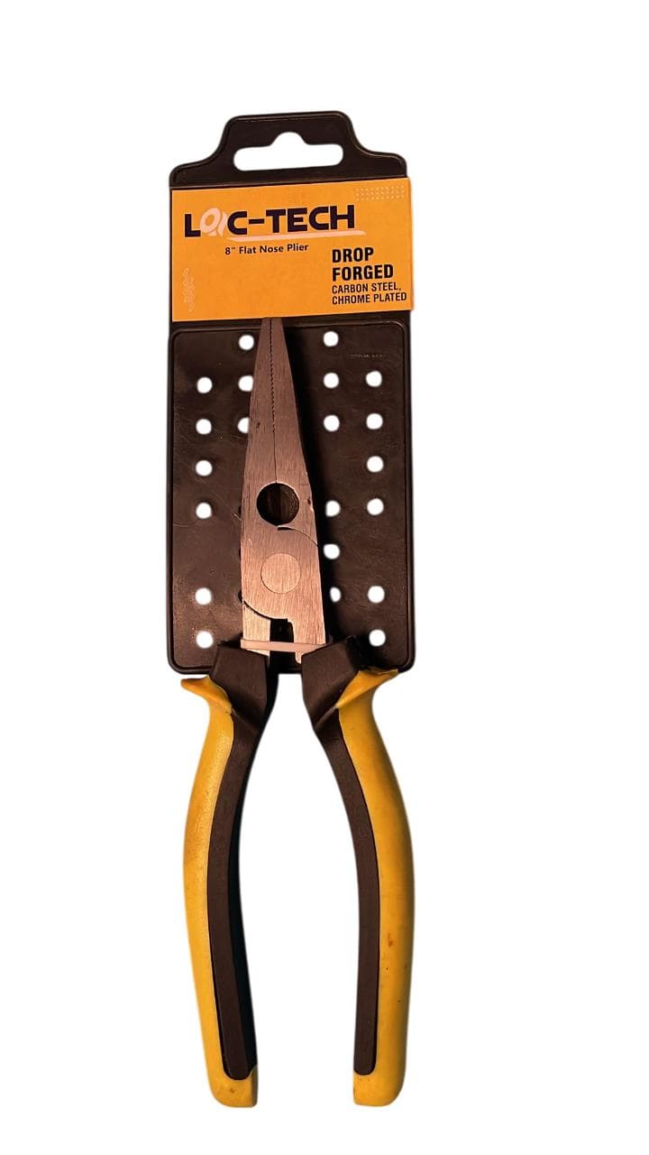 Loc-tech 8" Flat Nose Plier, Drop Forged, Carbon Steel, Chrome Plated With Sleeve.