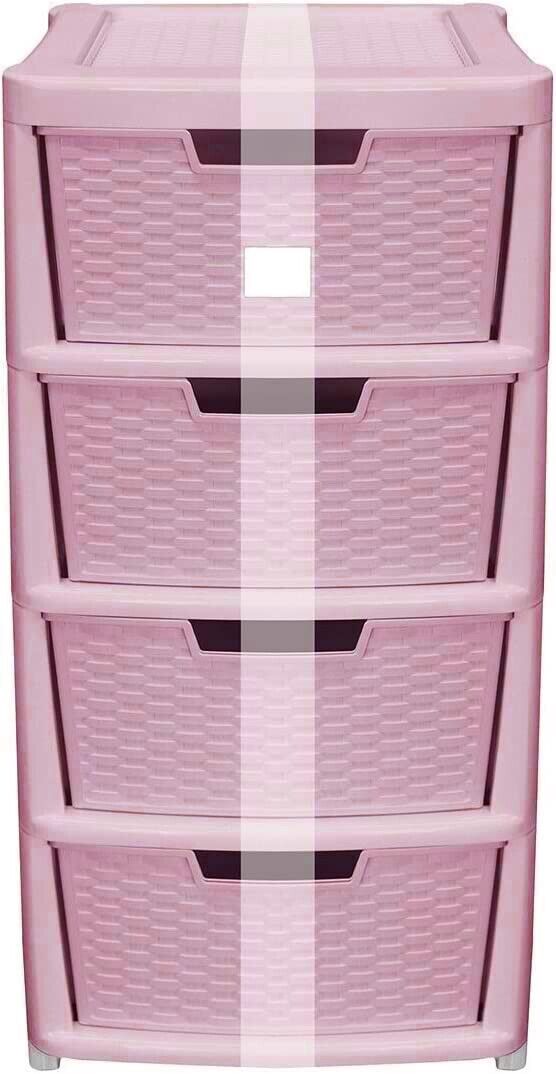 Thumbs-Up Rattan 4 Drawer Tower Pink image