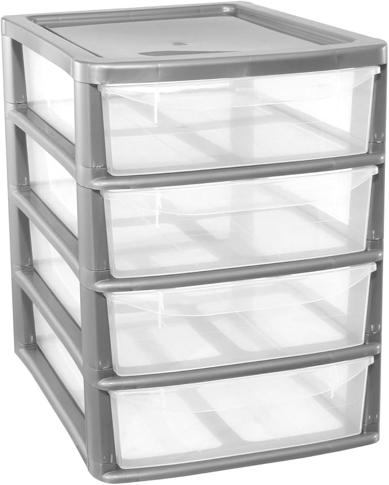Thumbs-Up A4 4 Drawer Slim Tower Units Vol Ash Frame Clear Drawer image