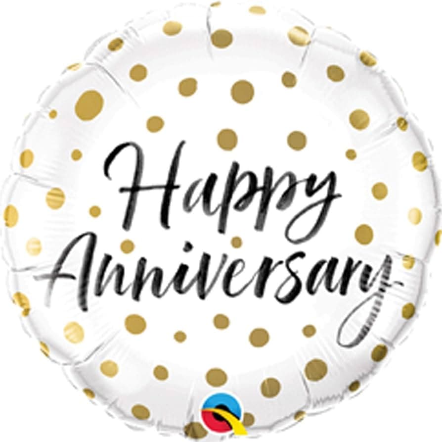Qualatex 18" ROUND QX FOIL PRINT 001CT Happy Anniversary  Dots Balloon
