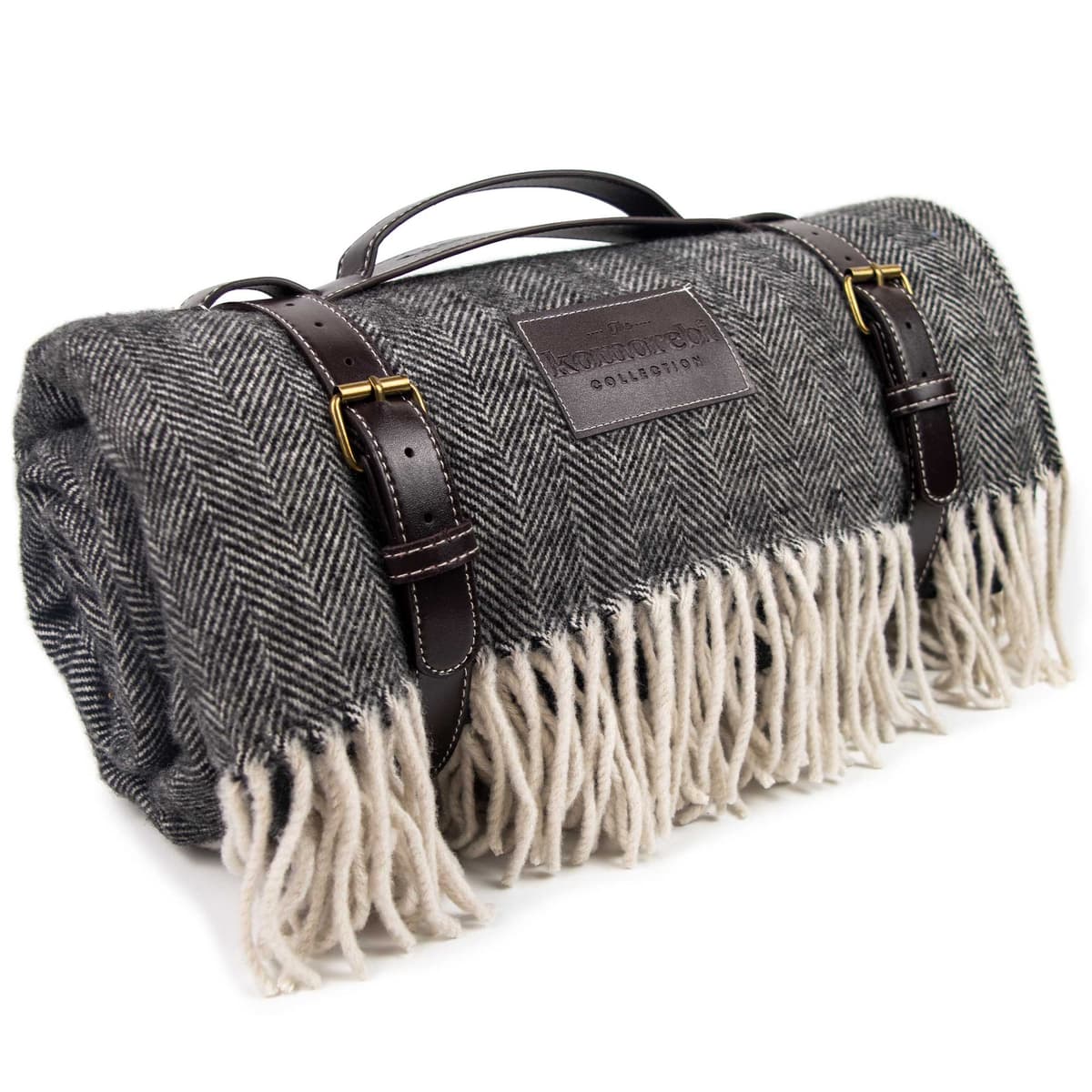 Herringbone Design Fleece Picnic Blankets with Carry Handle 130x130cm