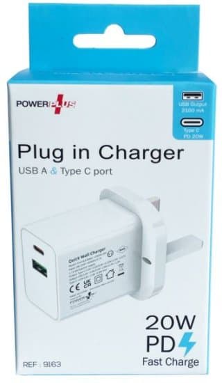 Powerplus Plug In Charger (usb A & Type C Port )20w