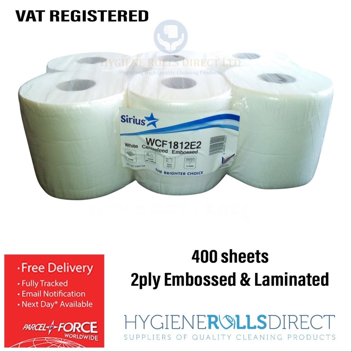 Sirius 6 Centrefeed Towel Roll 2 ply - WHITE  180mm Width