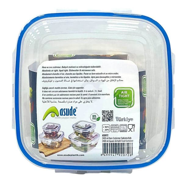 Asude Plastic 2400 Ml Airtight Square Food Container