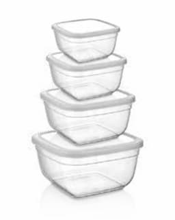 Asude Plastic Square Food Container Set(500-900-1500-2400ml) 1