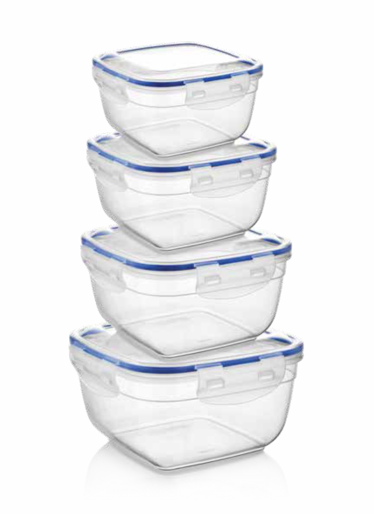 Asude Plastic Airtight Square Food Container Set (500-900-1500-2400ml) image