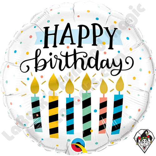 Qualatex 18" Diam Foil Print 001ct Bday Candles & Dots