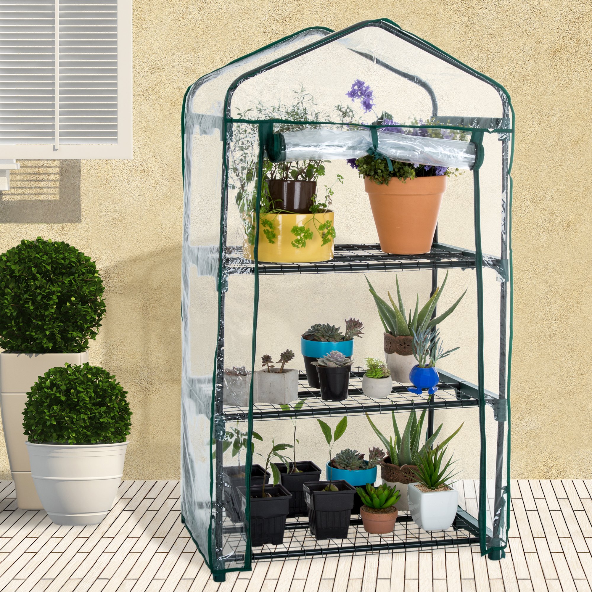 WK Wide Mini Greenhouse with 3 Metal Shelves and PVC Cover image