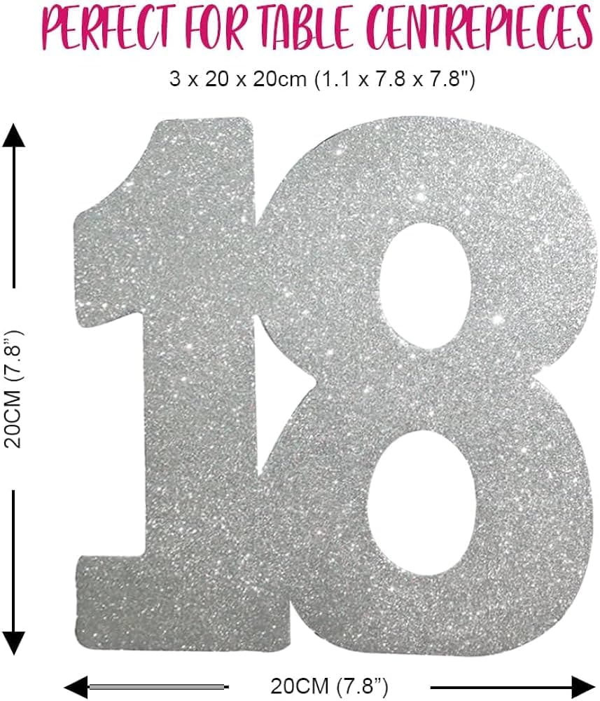 NUMBER 18 GLITTER TABLE DECORATION SILVER