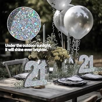 NUMBER 21 GLITTER TABLE DECORATION SILVER