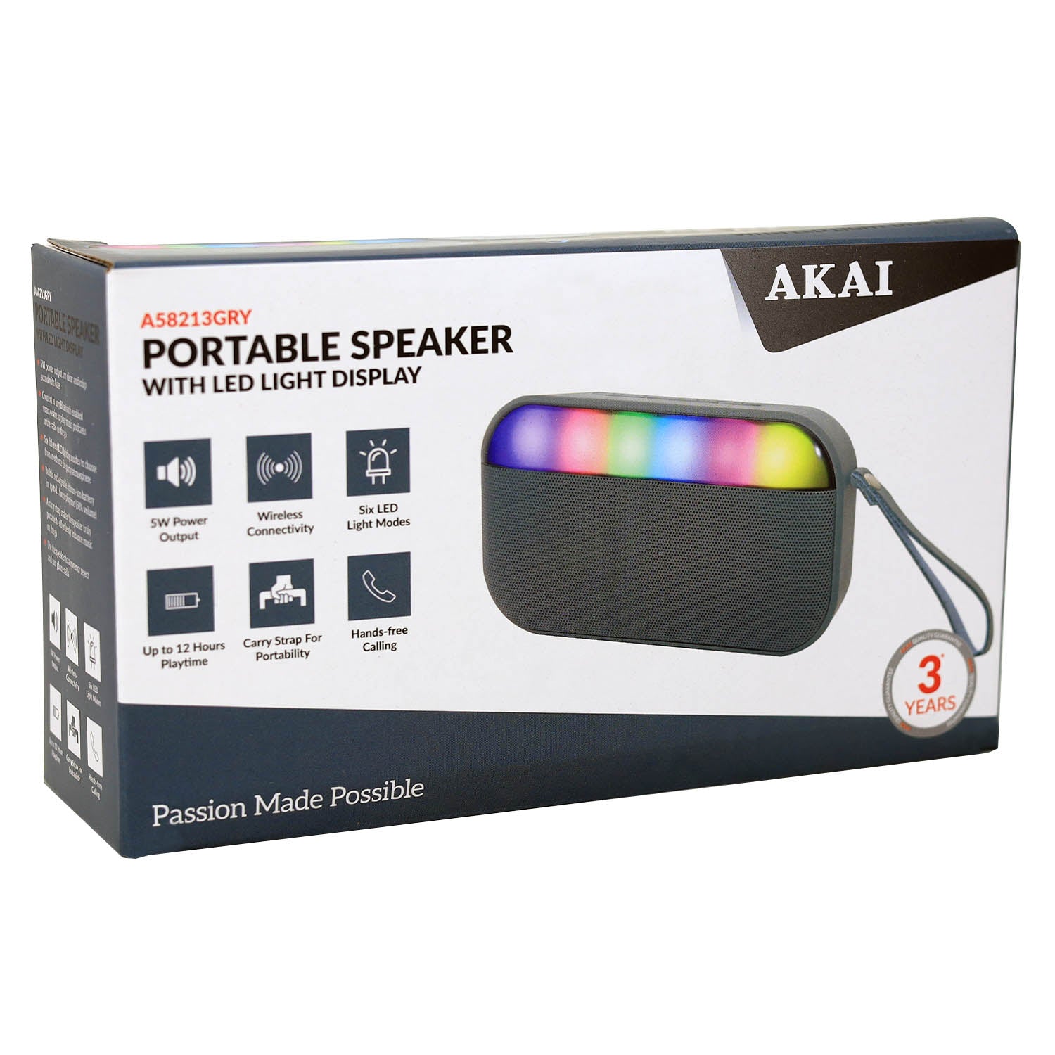 Akai Led Light Bluetooth Speaker Slate Grey A58213GRY image