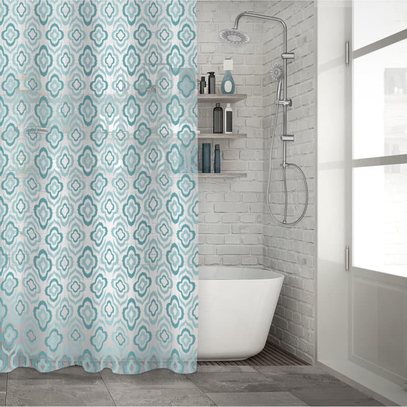 PEVA SHOWER CURTAIN WITH HOOKS GEO TILES
