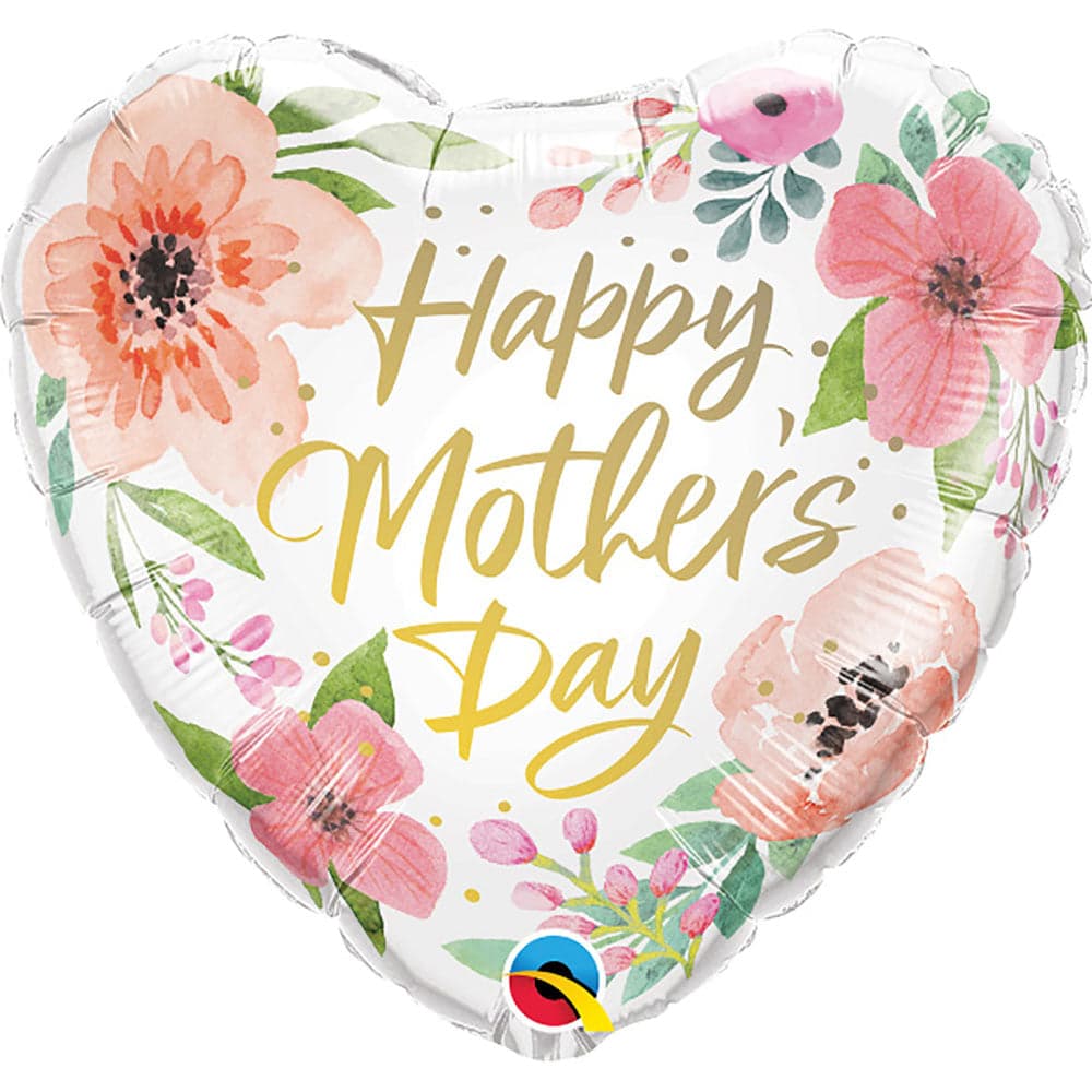 QUALATEX18" heart qx foil print 001ct  MOTHER'S DAY PINK FLORAL