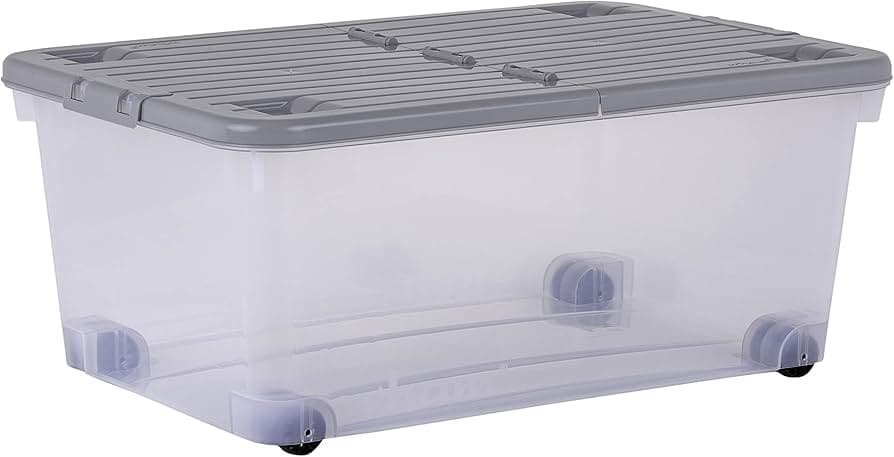 Wham 45ltr Box with Wheels & Folding Lid Clear Cool Grey