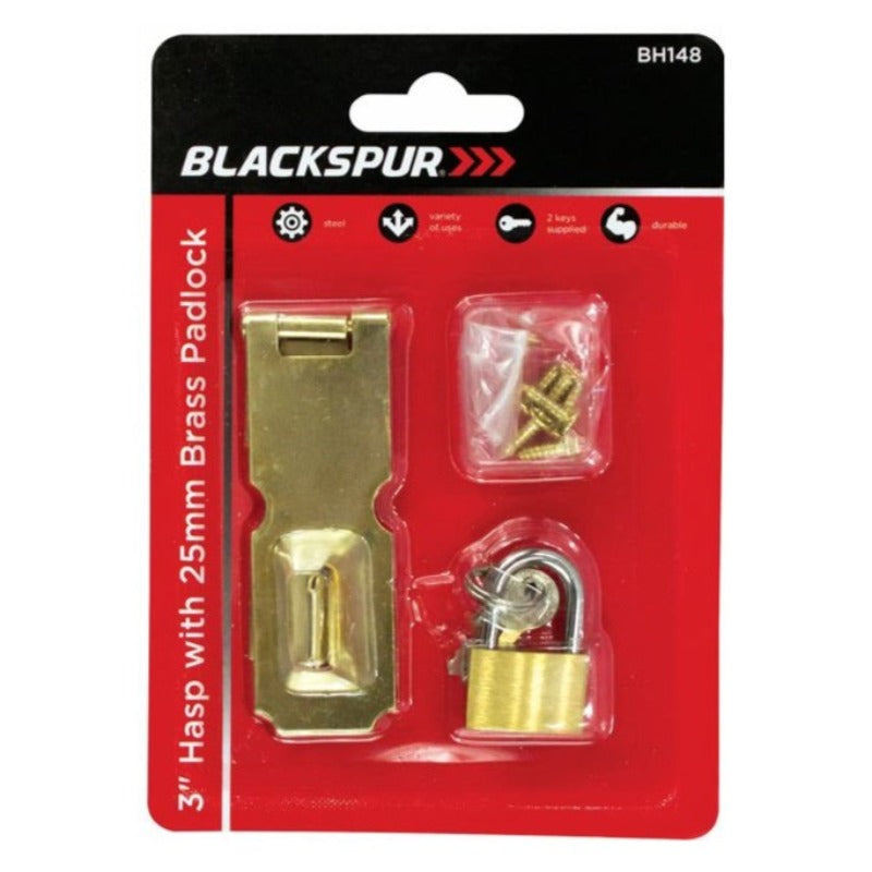 Blackspur 3" Hasp With 25mm Brass Padlock image