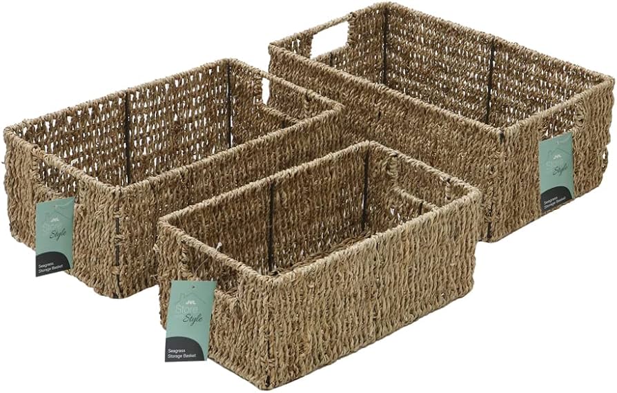 JVL Seagrass Set Of 3 Rectangular Baskets image