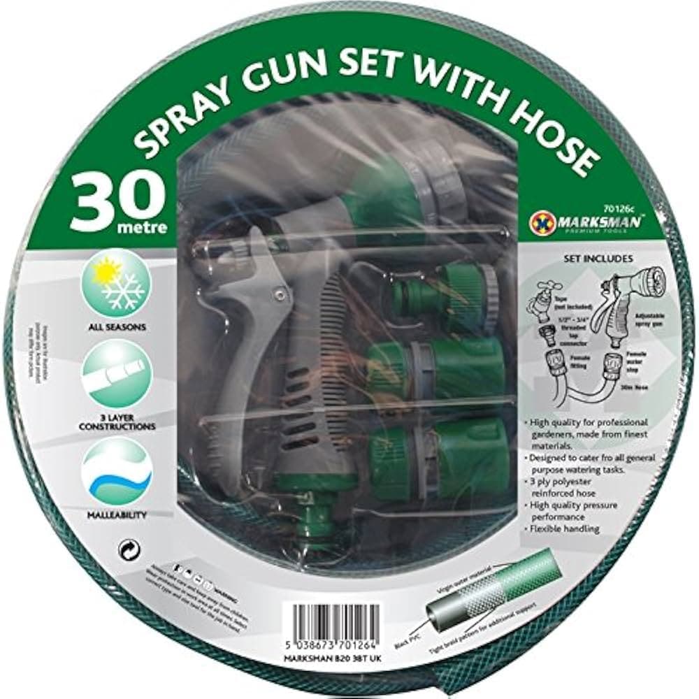 Marksman 30 Mtr Garden Hose With Spray Gun & Fittings