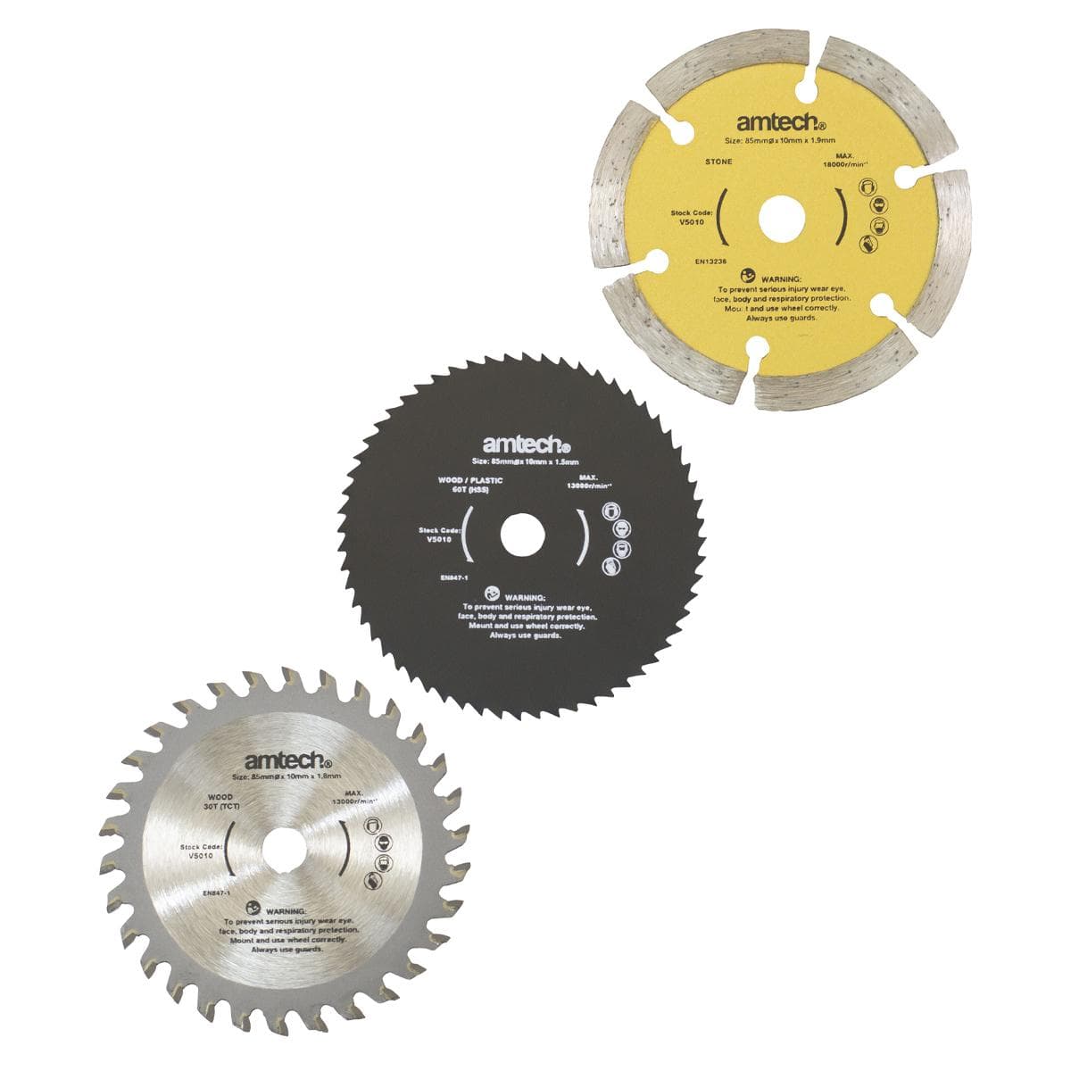 Am-tech 3pcs 85mm Mini Circular Saw Blade Set (60T/30T/Diamond)
