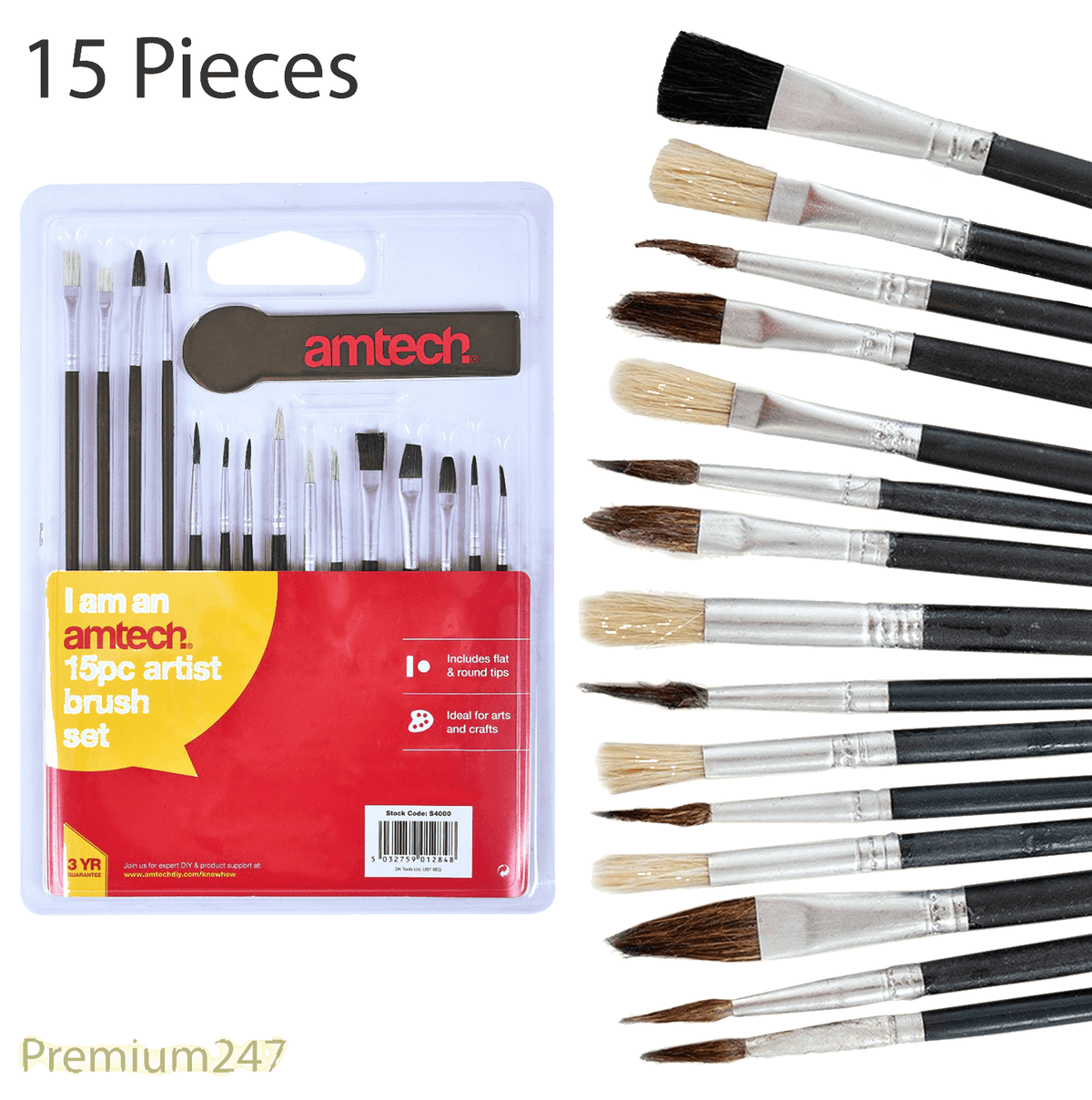 Am-Tech 15pc Artist Brush Set
