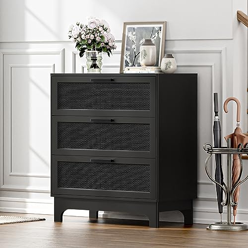 Thumbs-Up 3 Large Drawer Rattan Tower Black image