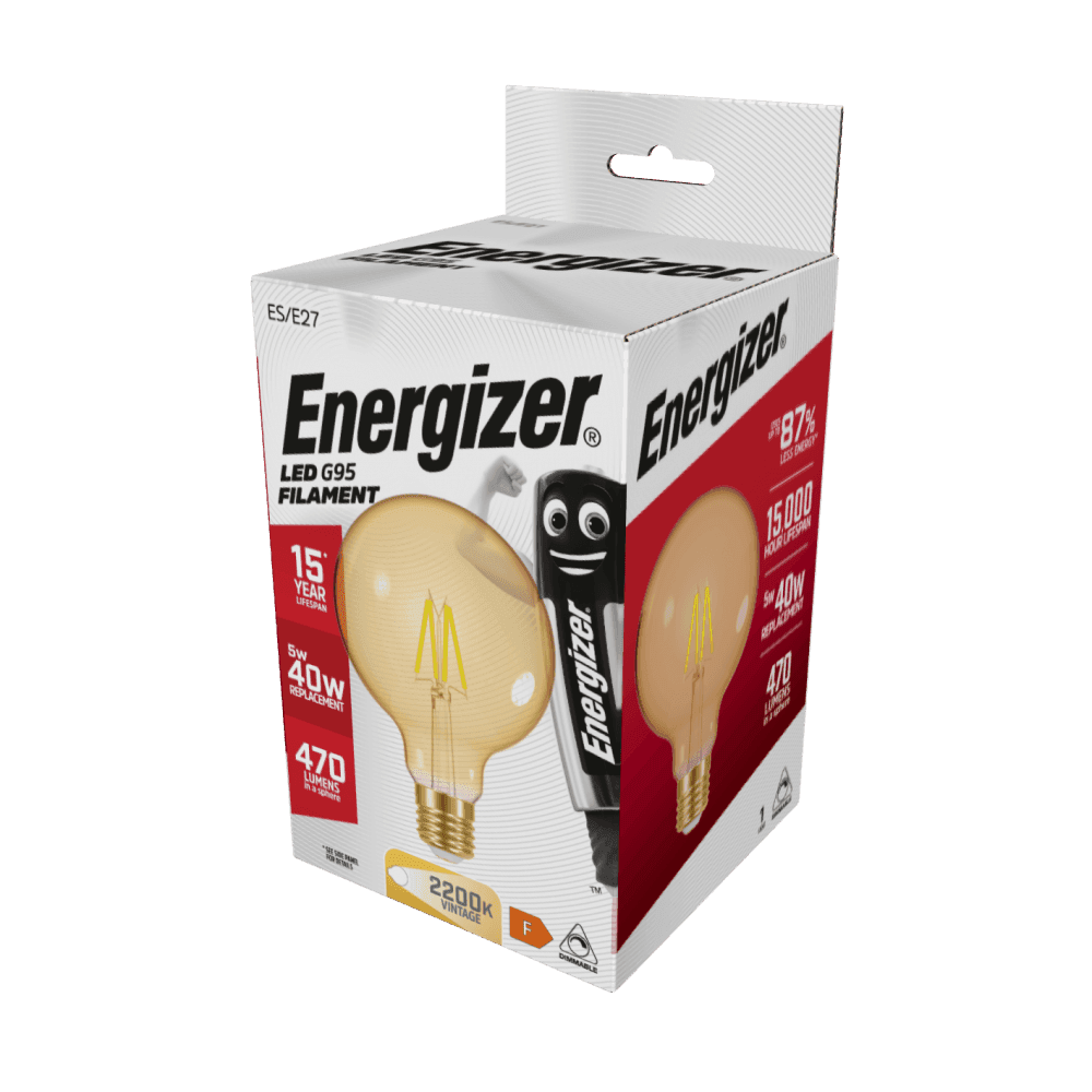 Energizer LED Filament Gold G95 470LM 5w 2200k Warm White