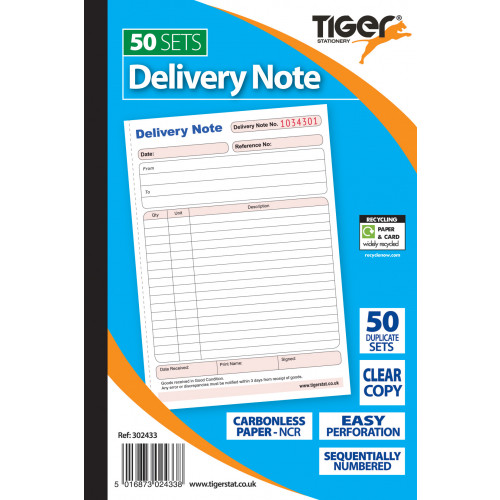 Tiger Delivery Book A5 50 Sets image
