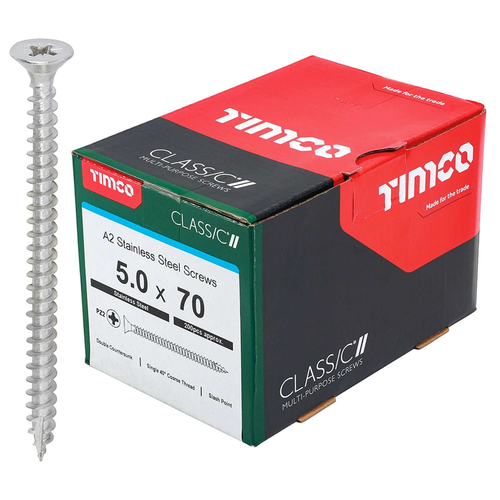 TIMCO 5.0x70 Classic Screw PZ2 CSK - A2 S/S