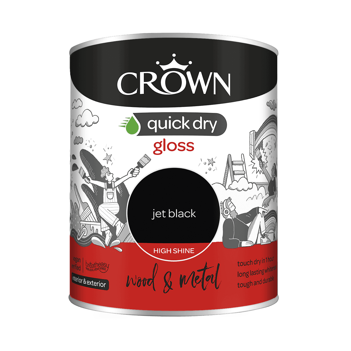 Crown Paints Quick Dry Gloss Jet Black 750ml