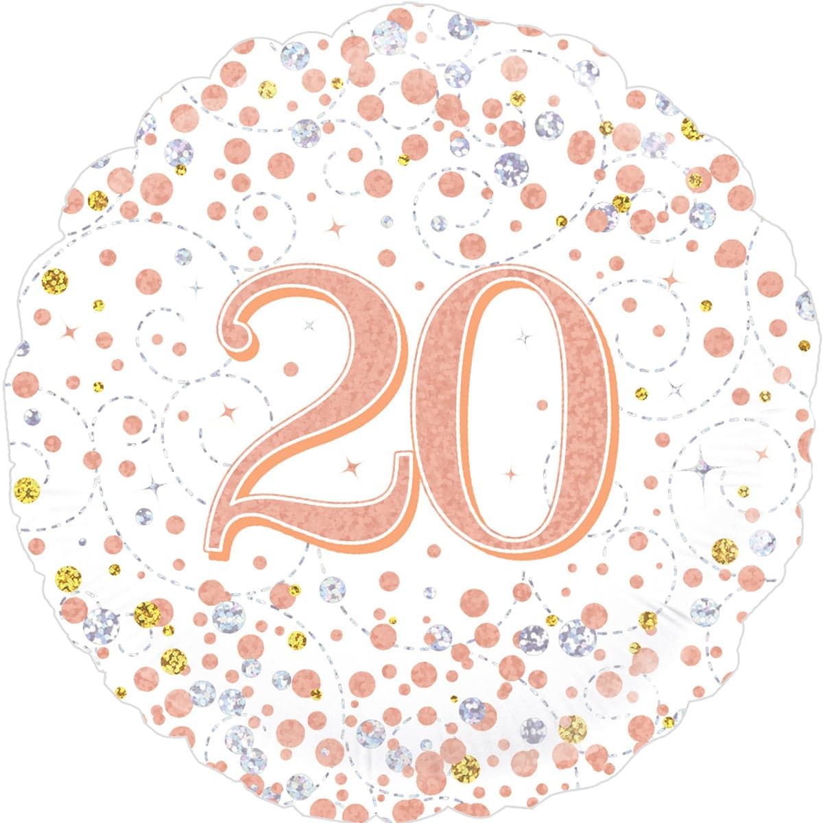 Oaktree 18" 20st Sparkling Fizz Birthday White & Rose Gold Holographic