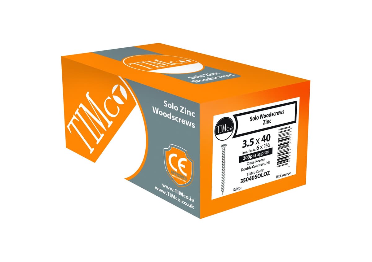 TIMCO Solo Woodscrew PZ2 Csk Zinc 3.5x40 200PCS