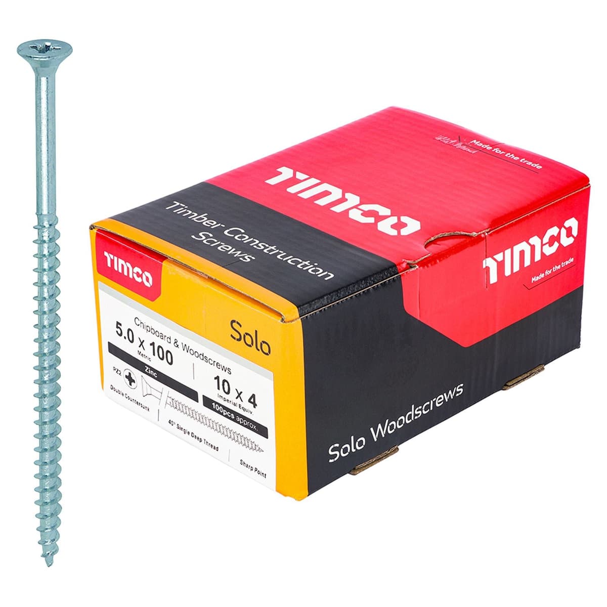 TIMCO Solo Woodscrew PZ2 Csk Zinc 5.0x100 100PCS