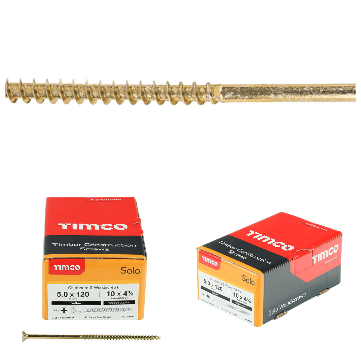 TIMCO Solo Woodscrew PZ2 Csk Zyp 5.0x120 100PCS