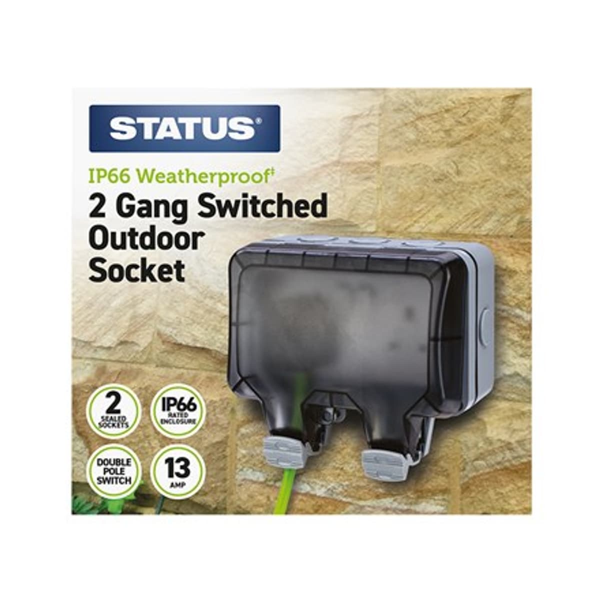 STATUS  2G IP66 Switched Wall Socket