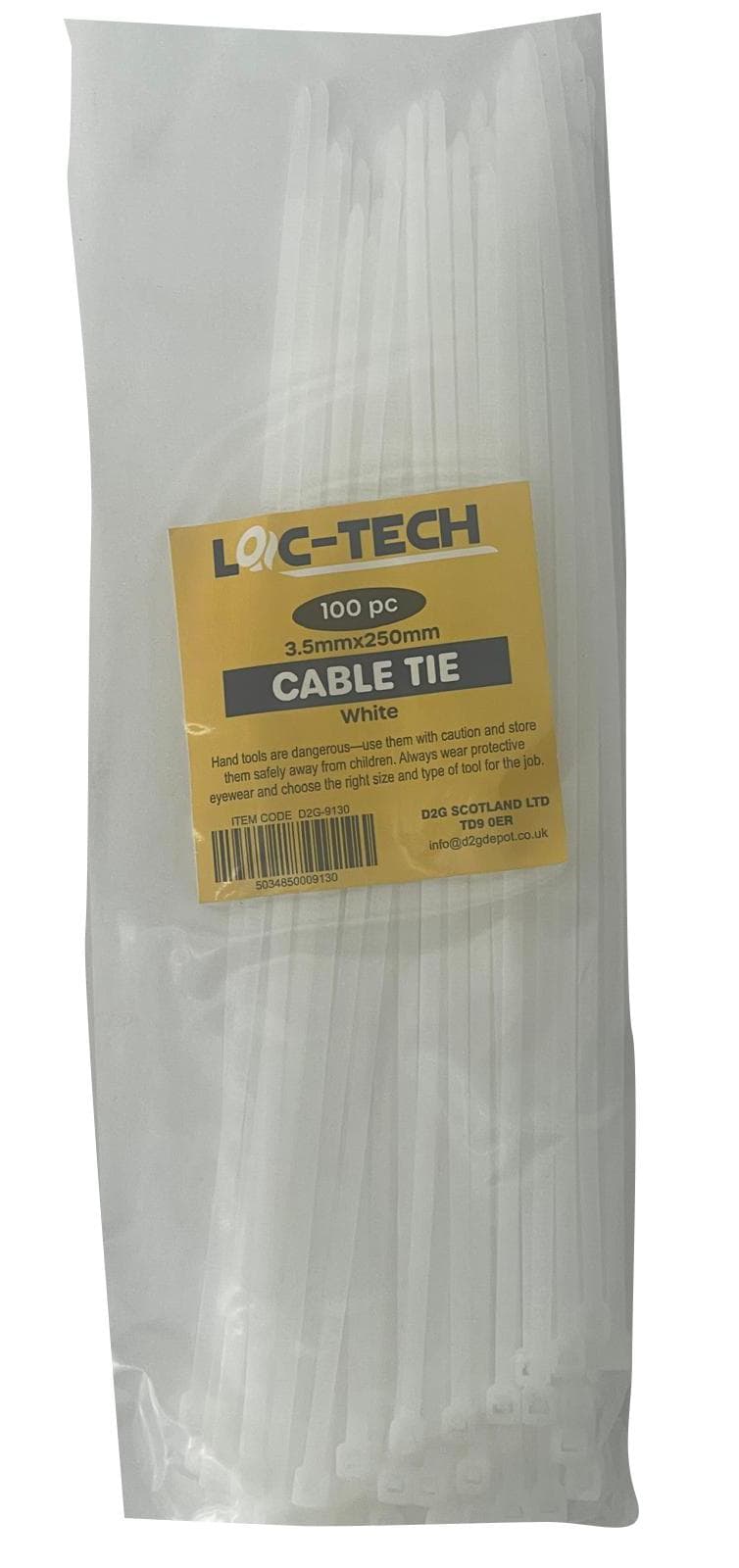 Loc-Tech 100PC 3.5*250MM CABLE TIE WHITE