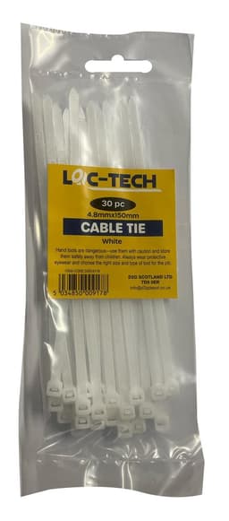 Loc-Tech 30PC 4.8*150MM CABLE TIE WHITE 1