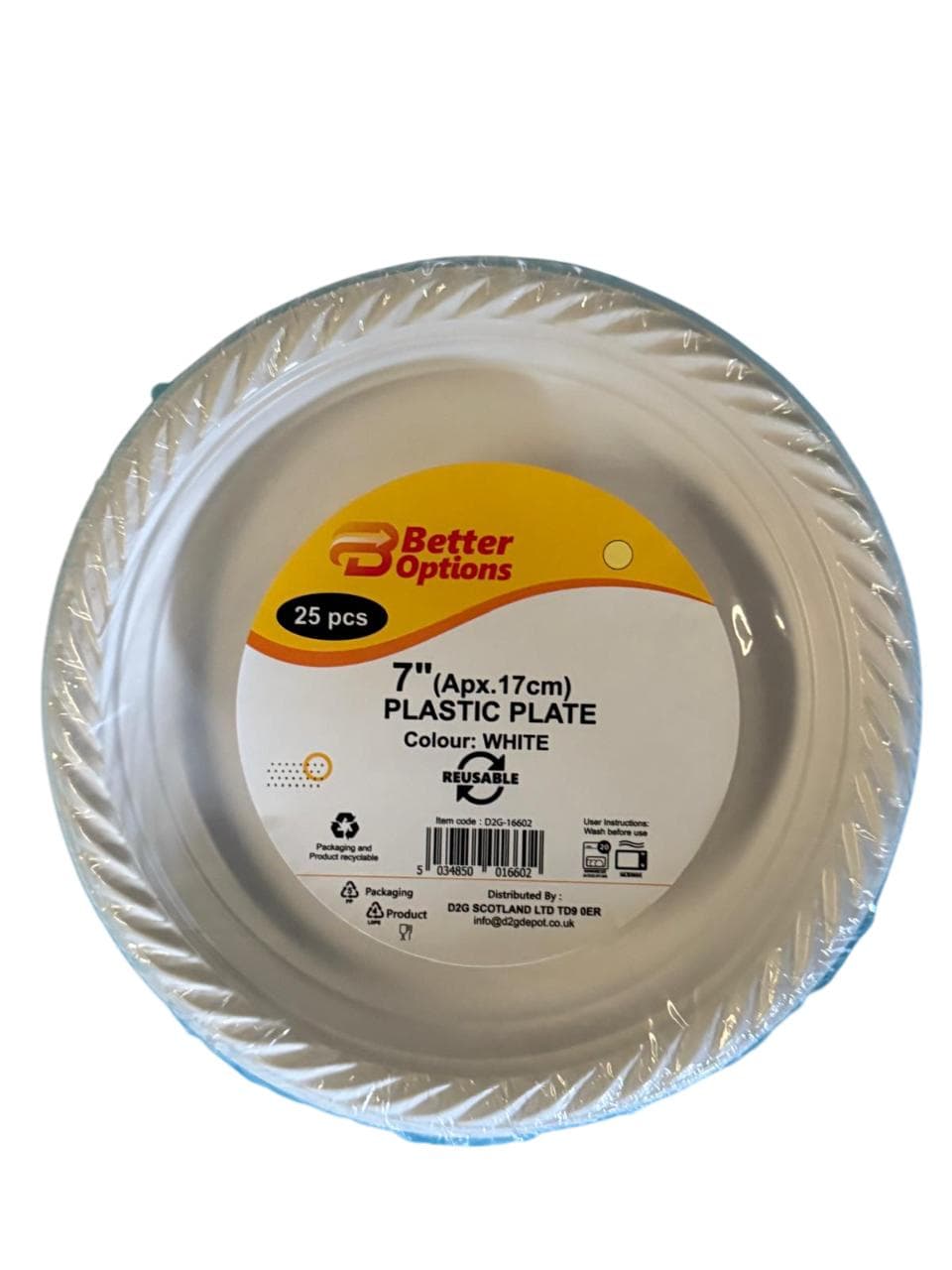 Better Options 7" White Plastic Plate 25pcs