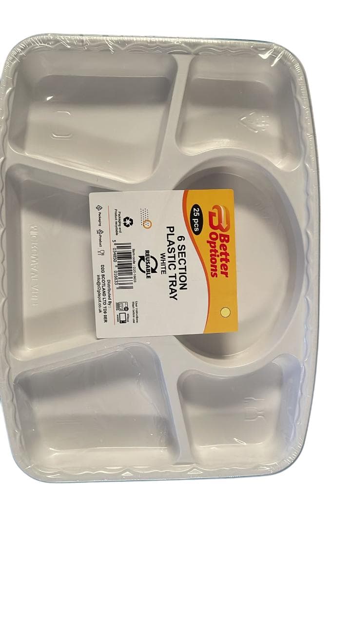 Better Options 6 Section White Plastic Tray 25pcs