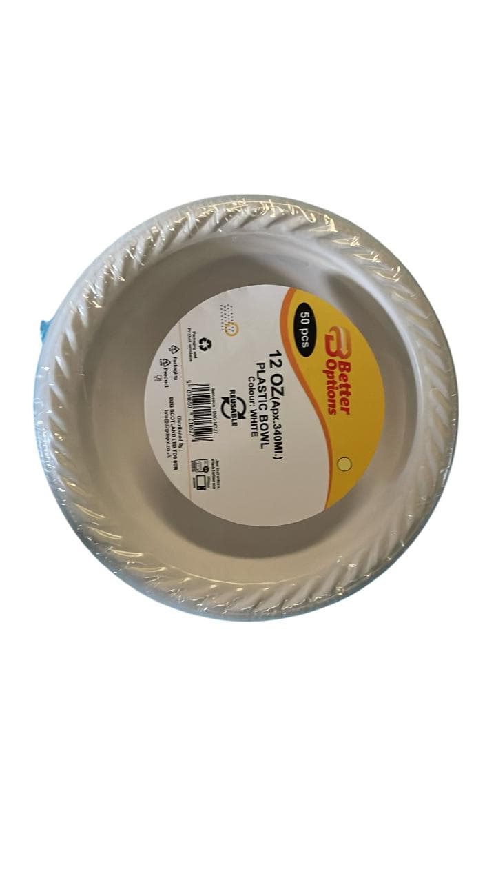 Better Options 12oz Plastic White Bowl 50pcs