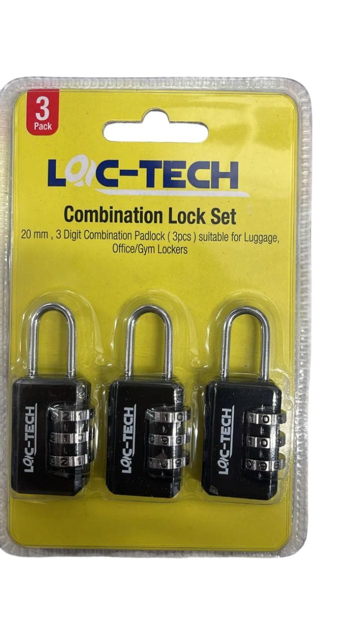 Loc-tech 3 Piece Combination Lock Set 3 Digit  Black