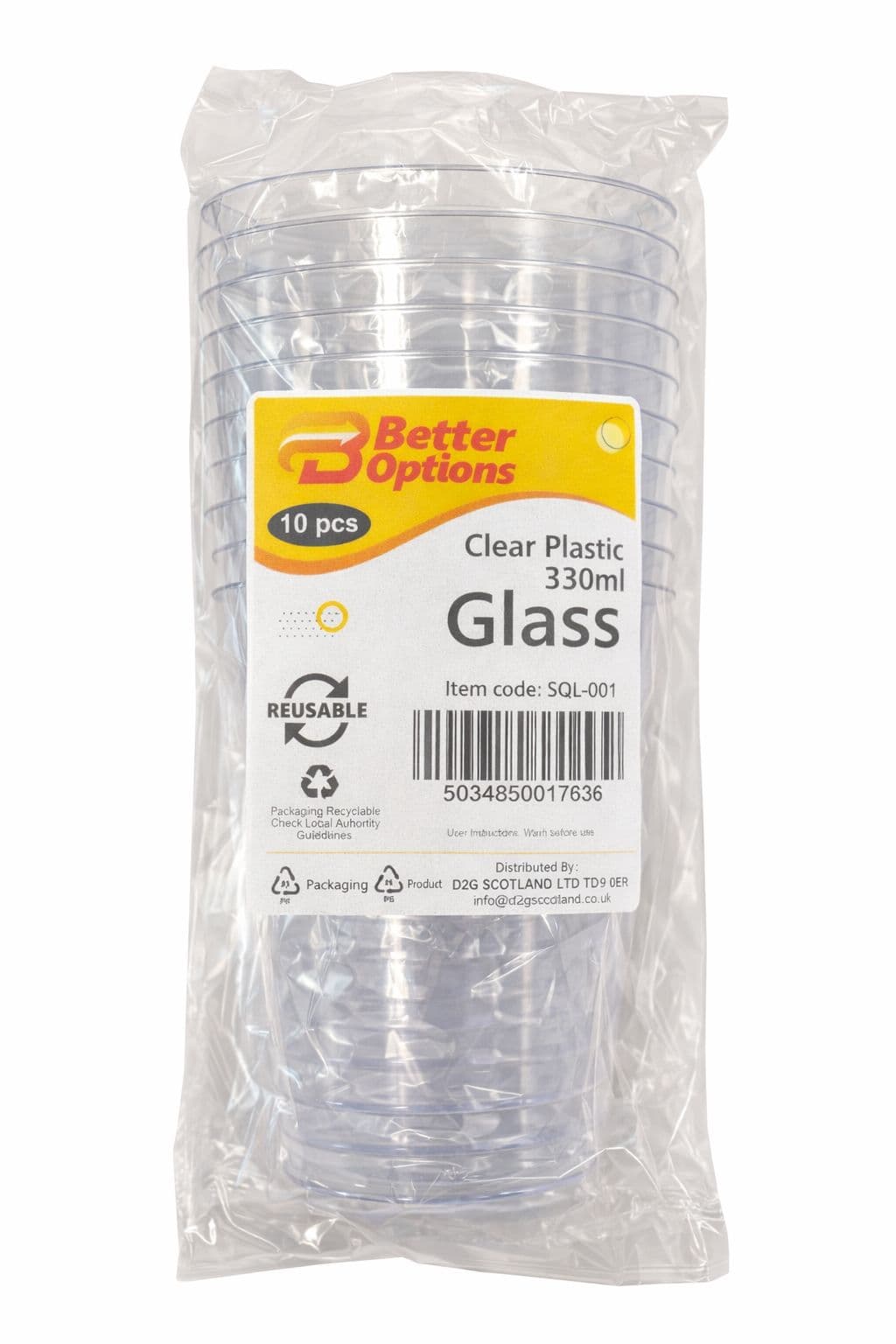 Better Options Plastic Glasses 330ml ( 10pcs)