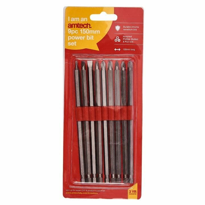 Am-Tech 9pc Long Power Bit Set Crv L3000