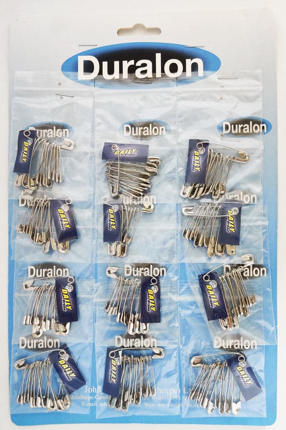 Duralon Safety Pins Silver Card of 12 (3206)