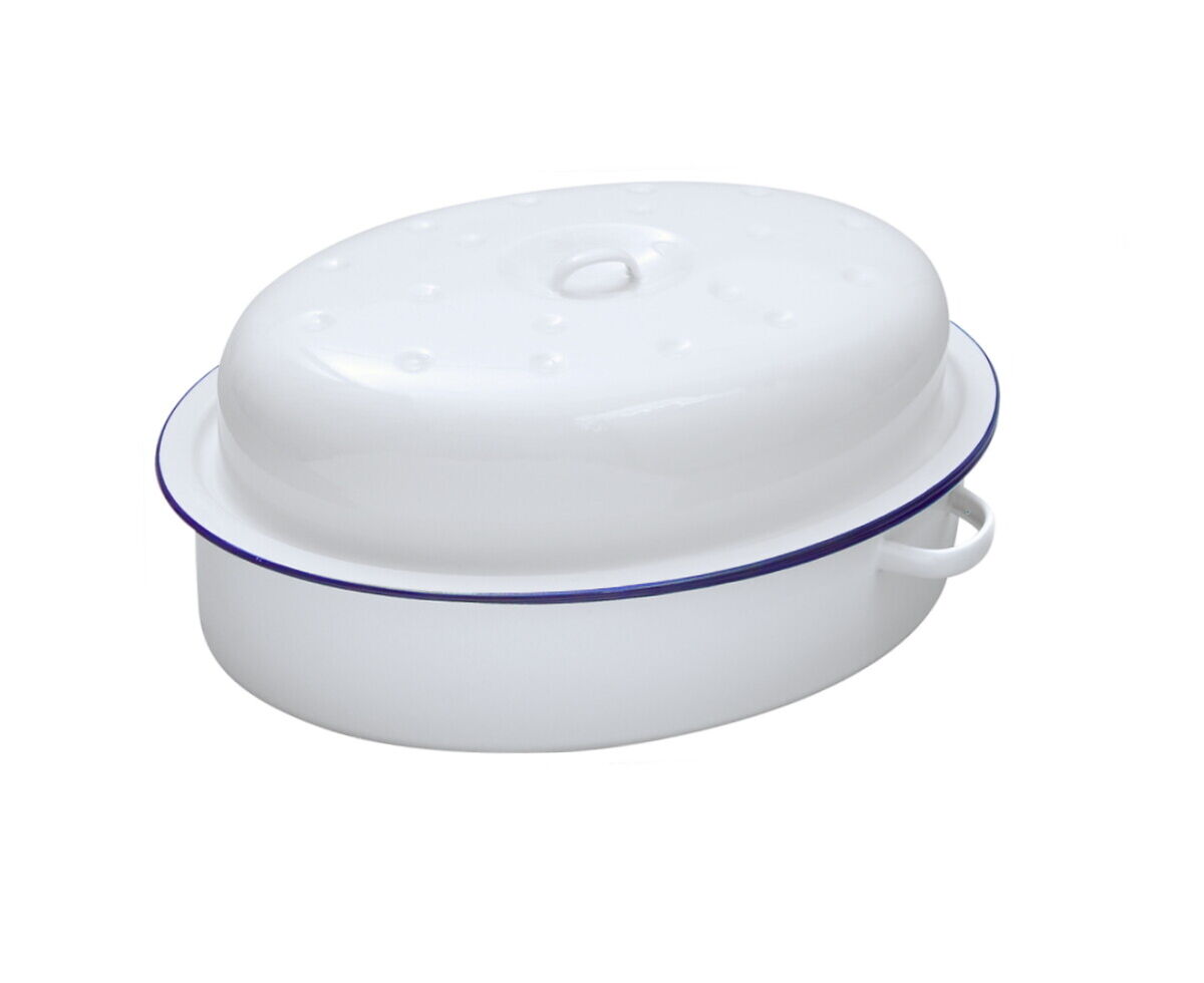 Falcon Enamel Oval Roaster Traditional White 30cm x 21cm image