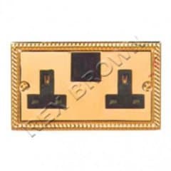 Red/Grey Georgian Brass 2G Switch 13A Socket BR31P