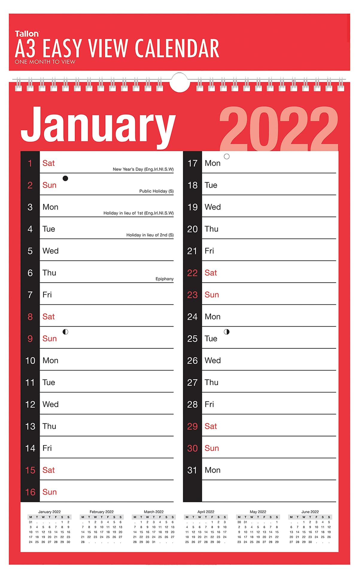 Tallon Month to view, 2 Column Planner In Hanging Pa