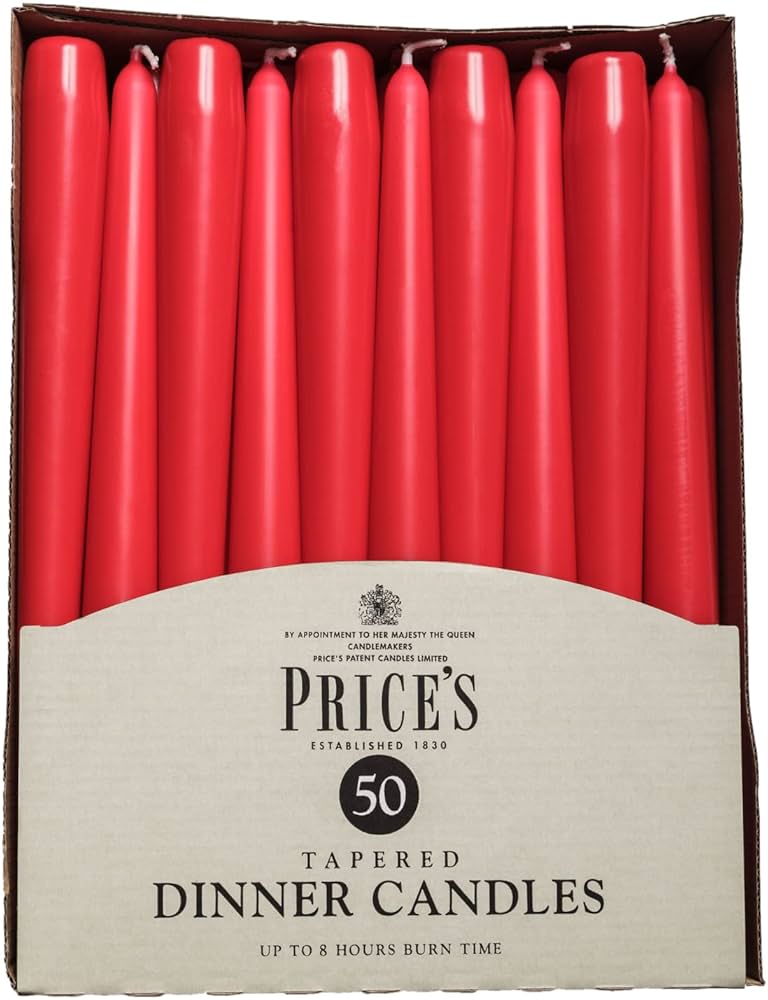 Prices Tapered Dinner Candle Unwrapped 50pk Red image
