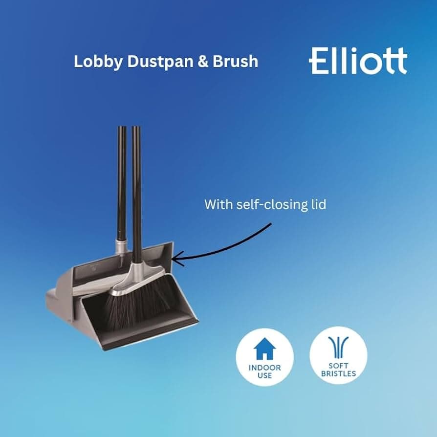 Elliots Long Handle Dustpan & Brush With Self Closing Lid